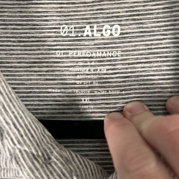 01.algo Performance Polo Men's XXL Grey Striped 1/4 Button Short Sleeve Poly - Picture 5 of 9
